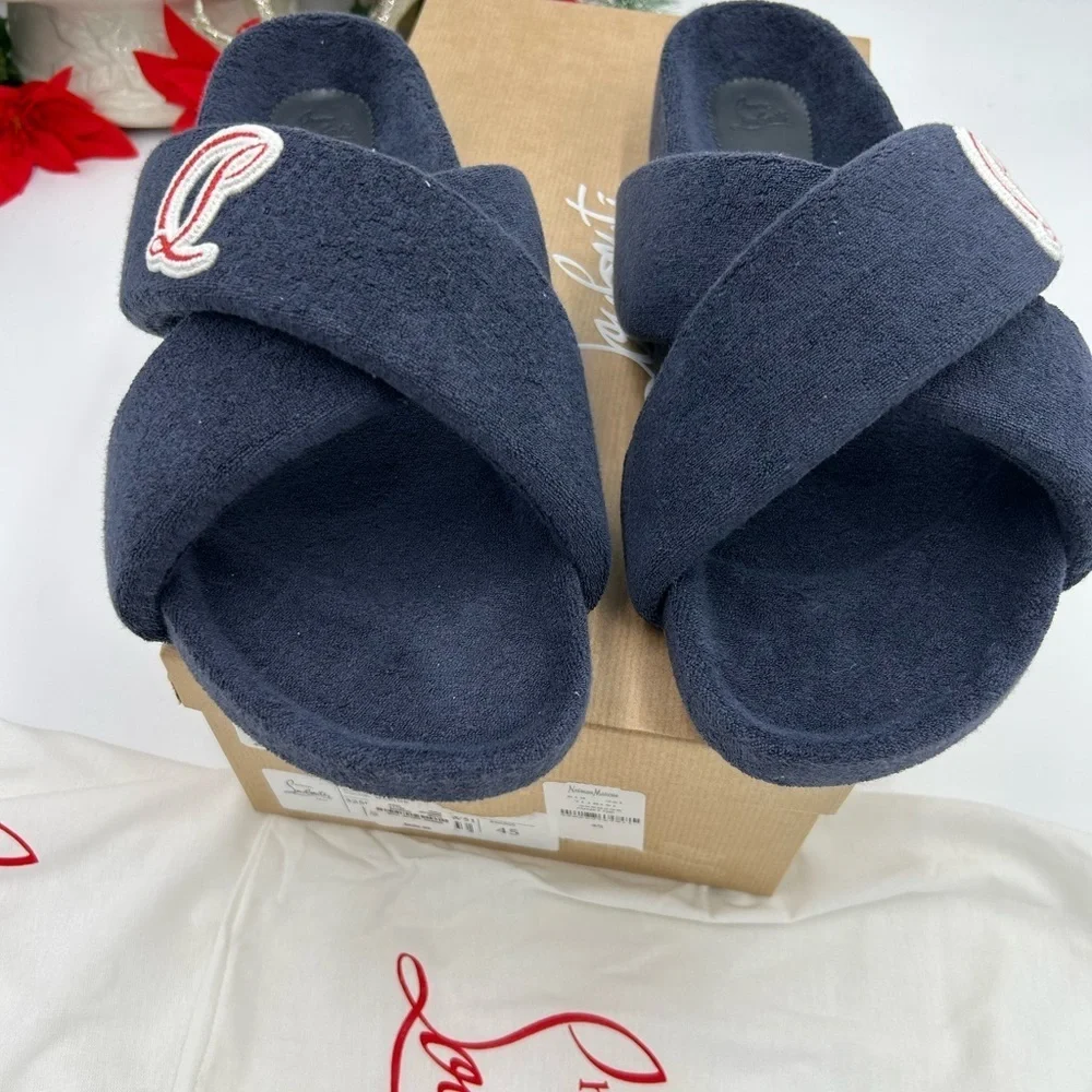 Men's Christian Louboutin BIZZU cross strap Terry cloth slide size 45